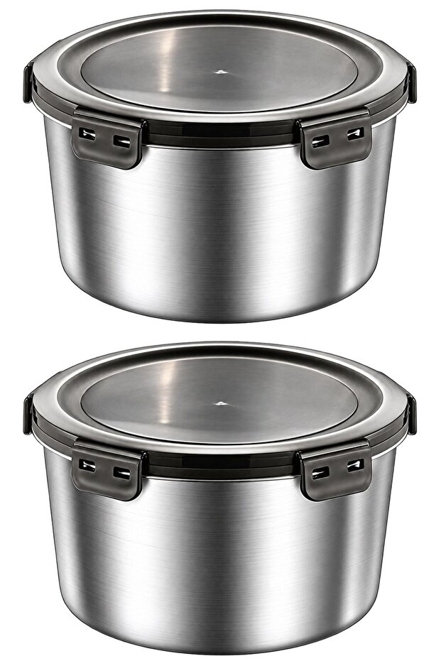 2 Pieces 304 Steel 1100 ml Round Food Fruit Meat Refrigerator Nutrition Storage Container Mt325-2