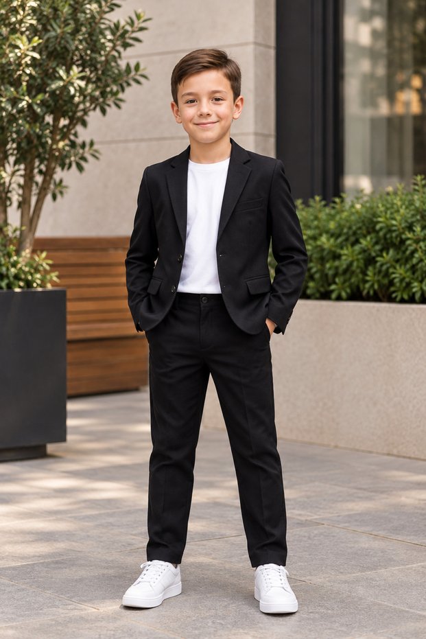 Boy's Linen Look Suit (Jacket, T-Shirt and Pants with Elastic Waist)