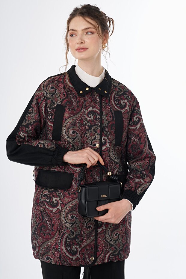 Shawl Pattern Stand Collar Jacket Red