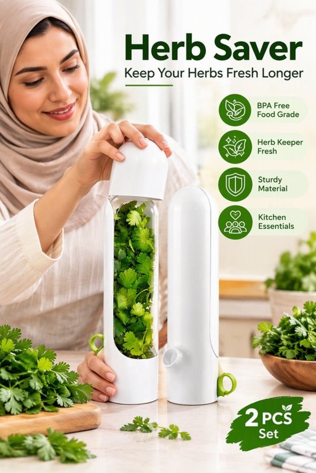 قطعتان من حاوية تخزين الأعشاب المصنوعة من البلاستيك الشفاف للثلاجة، تحافظ على الطعام طازجاً لفترة طويلة