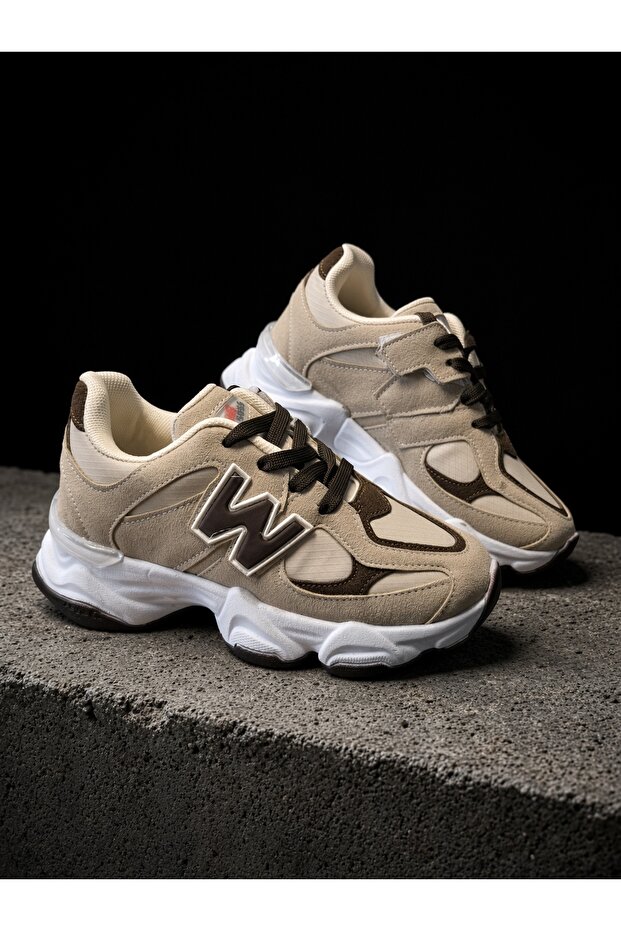 Children's High Sole Hidden Velcro and Lace-Up Sneaker Shoes-Beige