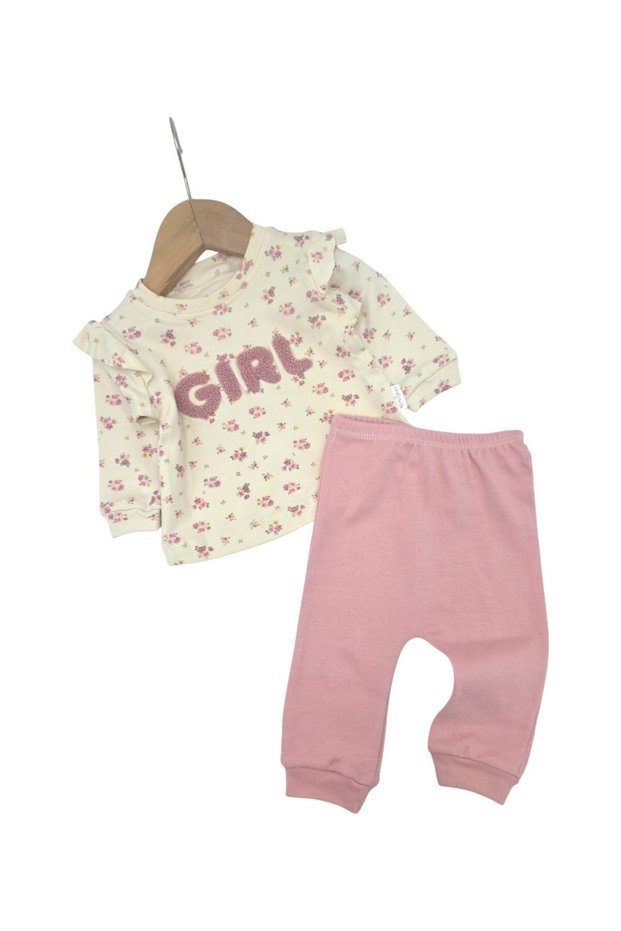 Baby Girl Floral Printed Girl Embroidered 100% Cotton 3-6-9-12 Months Seasonal Double Baby Set