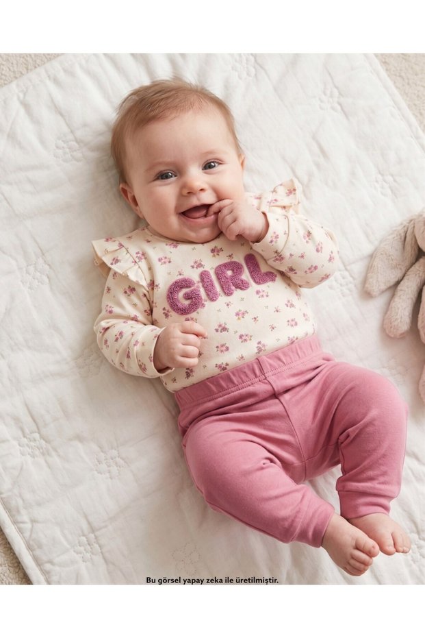 Baby Girl Floral Printed Girl Embroidered 100% Cotton 3-6-9-12 Months Seasonal Double Baby Set