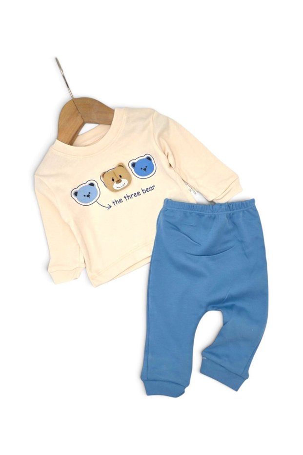 Baby Boy Teddy Bear Detailed 100% Cotton 3-6-9-12 Months Seasonal Double Baby Set