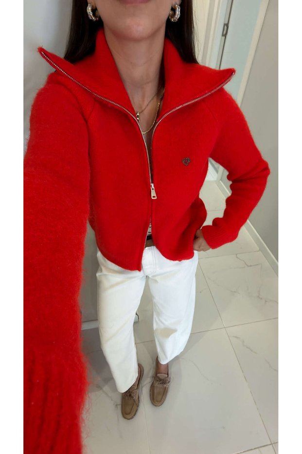 Miolla Red Double Zipper Cardigan