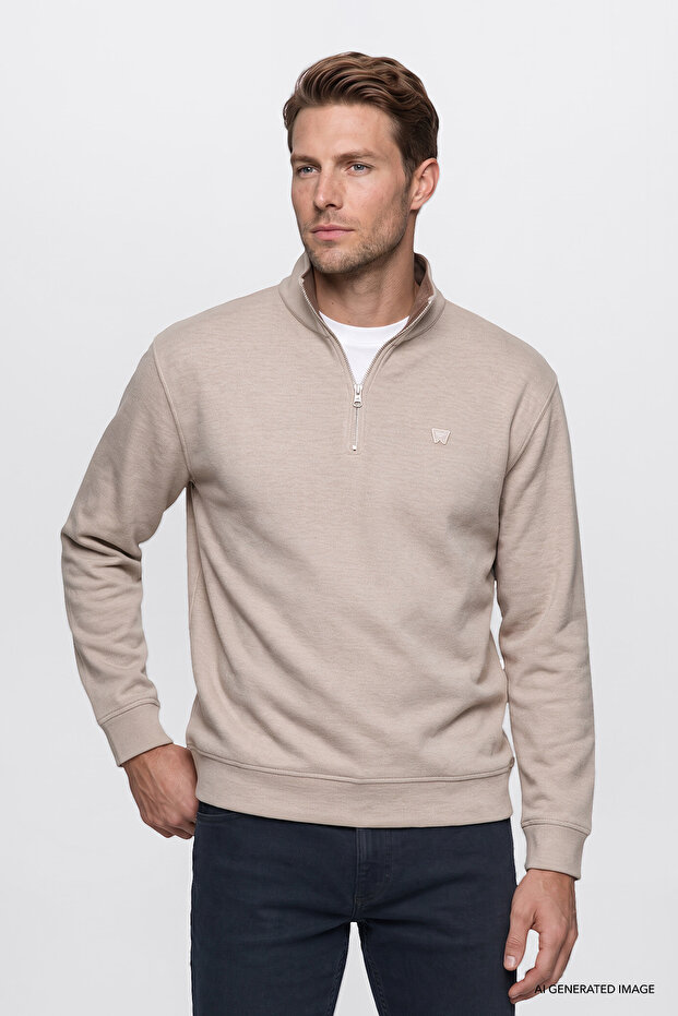 Cotton Thessaloniki Regular Fit Normal Cut Zippered High Collar Sweatshirt