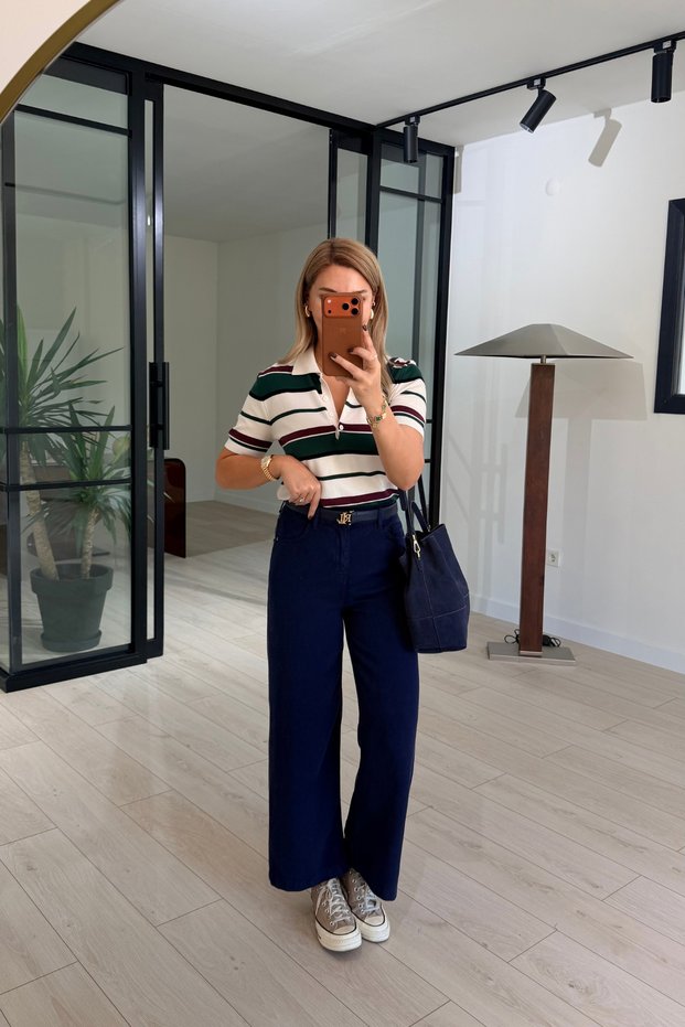 Wide Leg Draped Navy Blue Loose Pants