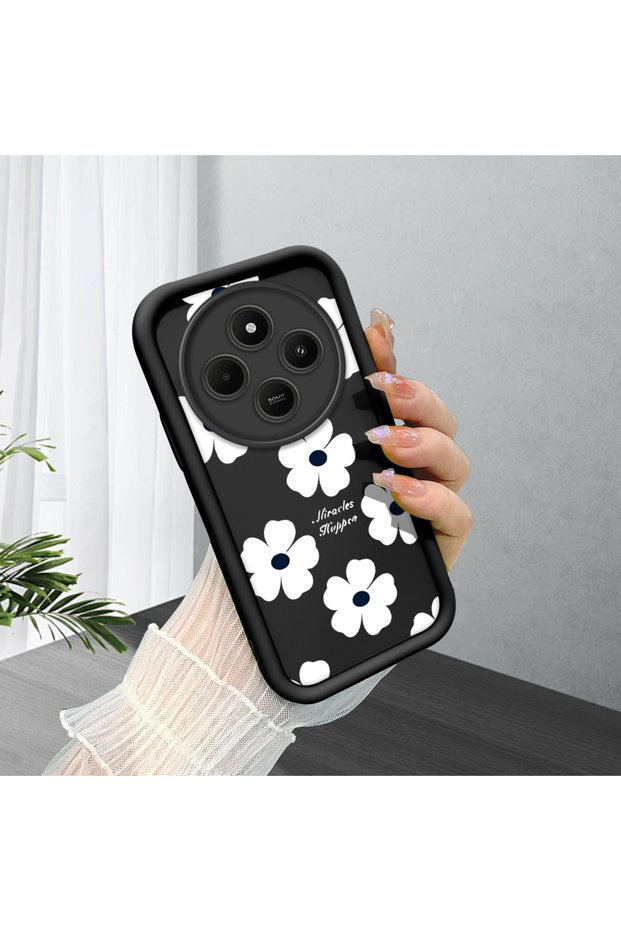 Redmi A4 Compatible Simple White Floral Print Case, Durable Impact Protection