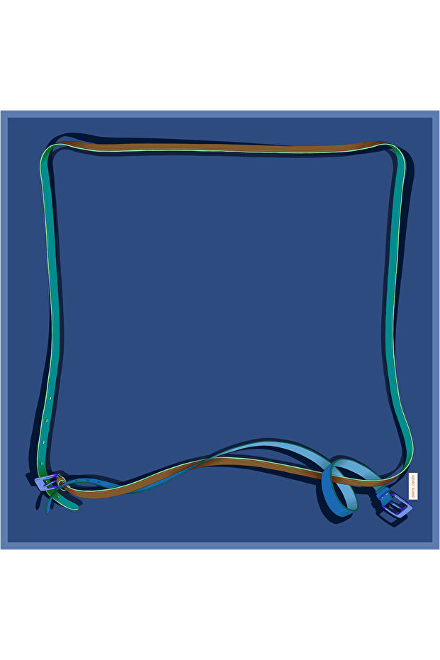 Blue 90X90 Silk Crepe Satin Scarf