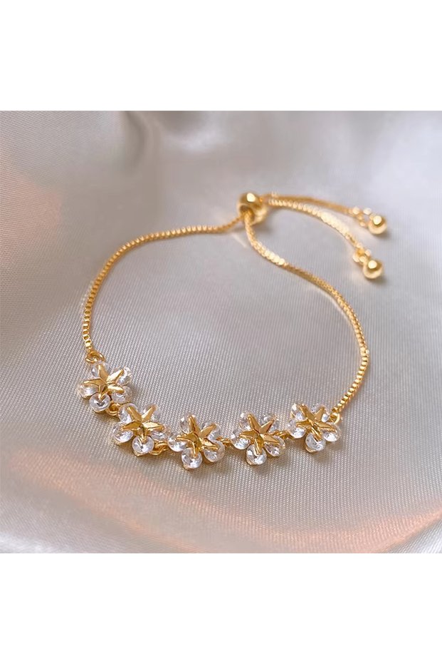 Gold Exquisite Rhinestone Bracelet Ladies Fashion Stars Flower Charm Wristlet Bracelets Gold Color A