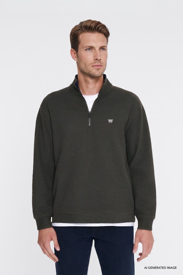 Cotton Thessaloniki Regular Fit Normal Cut Zippered High Collar Sweatshirt
