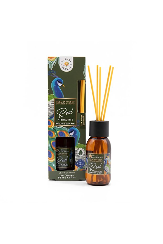 Mikado Reed Diffuser 95 ml - Zesty Real Orange & Warm Amber Perfume | Made with Natural Ingredients | Long-Lasting Home Fragrance | Made in Spain