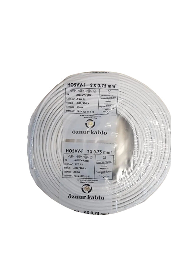 Öznur 2X0.75 mm White Ttr Multi-Core Cable H05Vv-F 100 Meters