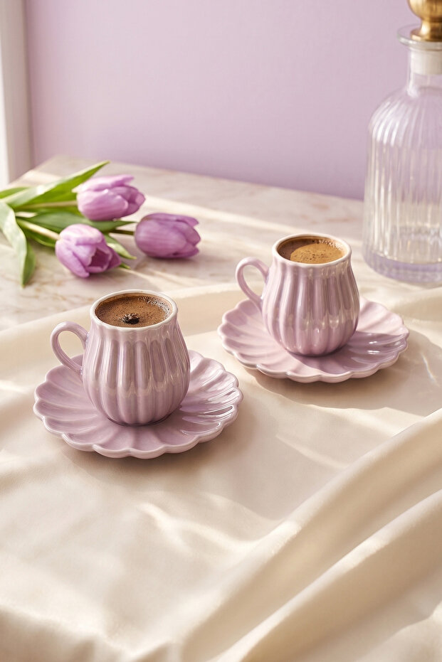 4 Pieces 2-Person Pearlescent Porcelain Coffee Cup 100 ml