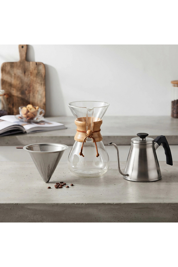 3-Piece V60 Coffee Brewing Set 800ml (Steel) Steel Filter