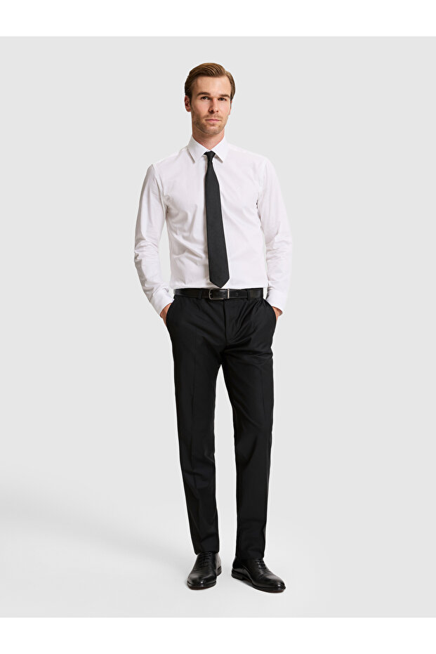 Black Slim Fit Fabric Trousers 50337458-Vr046
