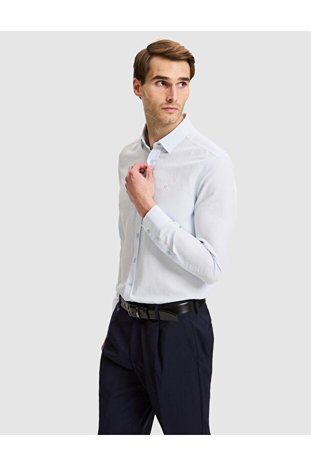 Light Blue Slim Fit Textured Long Sleeve Shirt 50333820-Vr003