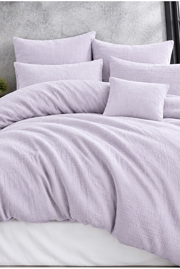 Muslin Duvet Cover Set 100% Cotton Double Size | Lila | Sheets with Sheets - White Sheets