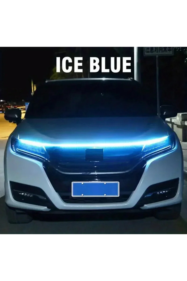 شريط إضاءة LED أزرق ثلجي بطول 120 سم لغطاء محرك السيارة، إضاءة ثابتة من النوع المستمر، ترقية للمصابيح الأمامية للسيارات المعدلة