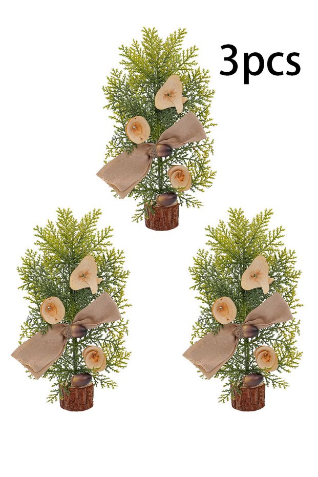 Mini Christmas Tree 3 Pcs Tabletop Artificial Mini Xmas Pine Tree Miniature Pine Christmas Tree with Linen Base for Home Office Room Holiday Decor (A-3PCS)