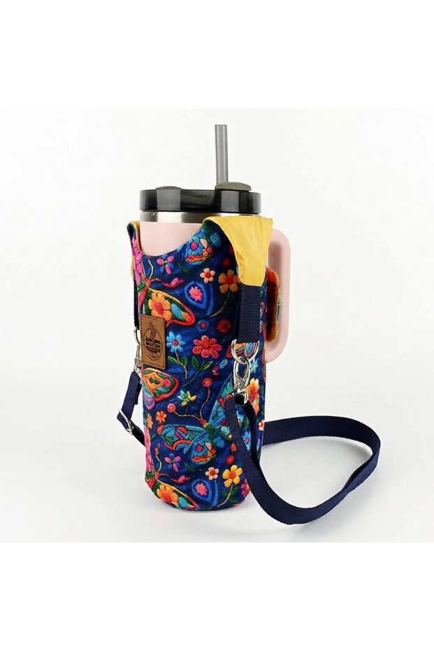 Handmade Butterfly Flower Flask Thermos Cover with Handle Model Quencher with Straw 1.18