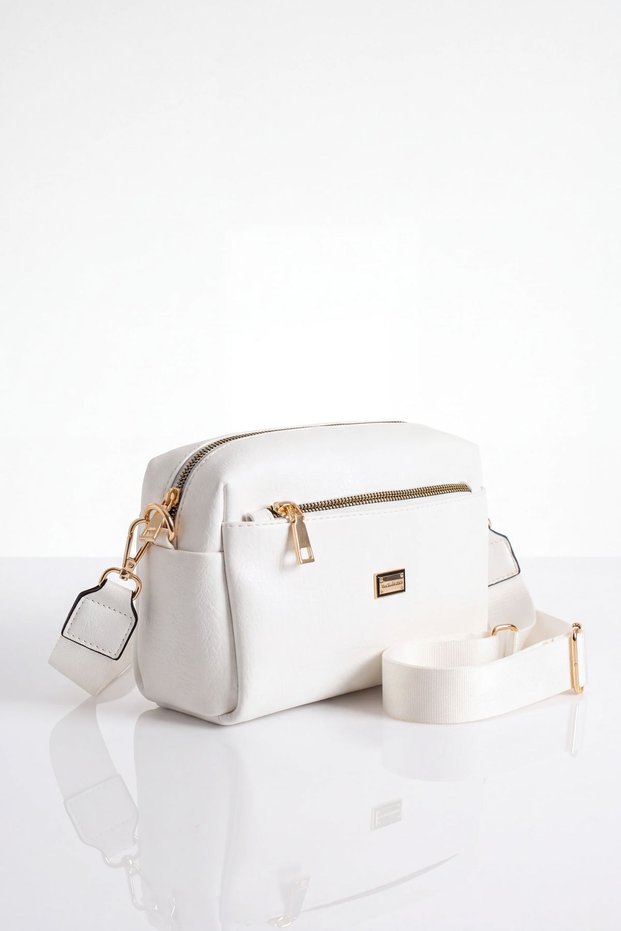 Vx-1441 Women's 3-Compartment Faux Leather Wide Strap Crossbody Bag White