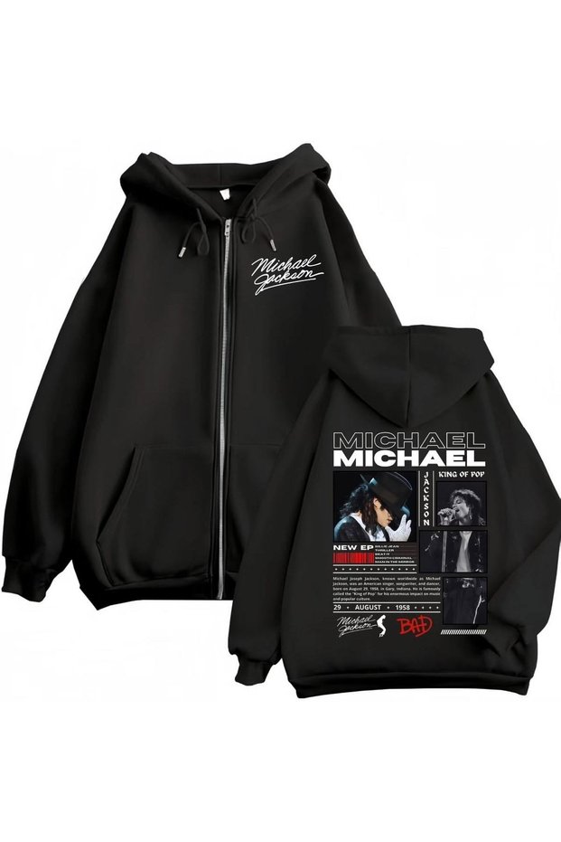 Mj Michael Jackson Printed 3 Thread Zipper Cardigan Embroidered Oversize