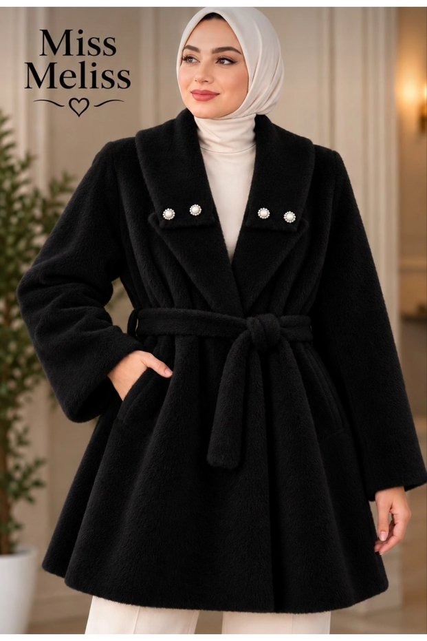 Stylish Fox Fabric Coat with Pearl Details