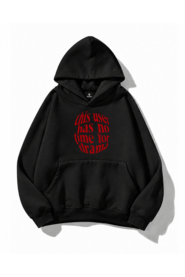 Love Text Printed Oversize Black Hoodie