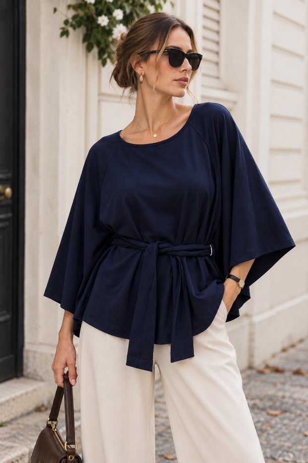 Women's Belted Bat Sleeve Poncho