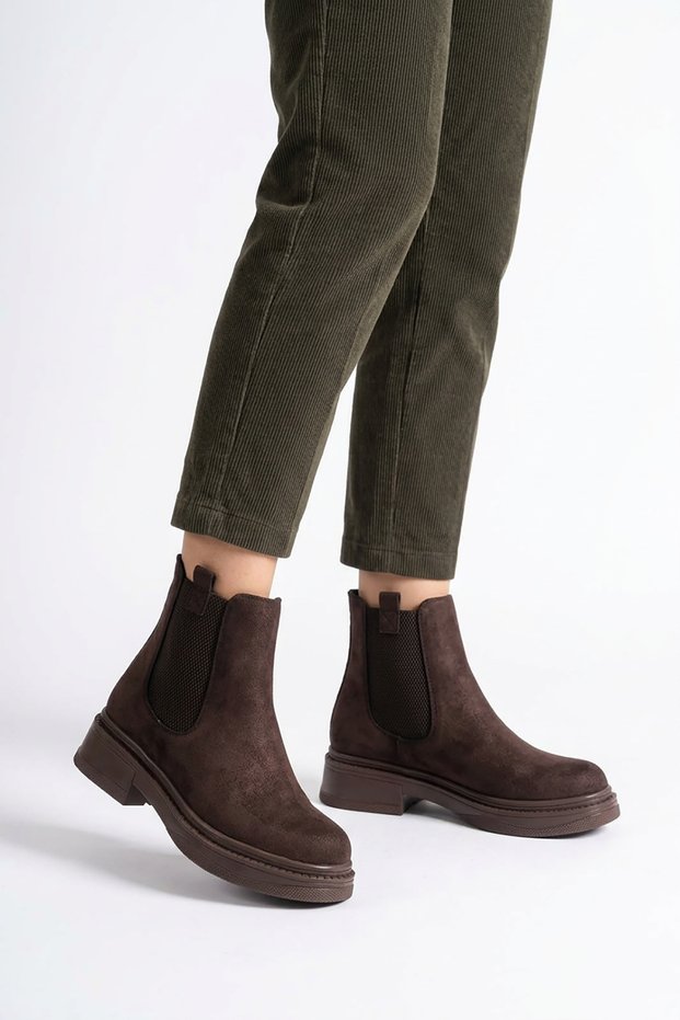 Serlen women's classic everyday boots with double elastic, coffee suede