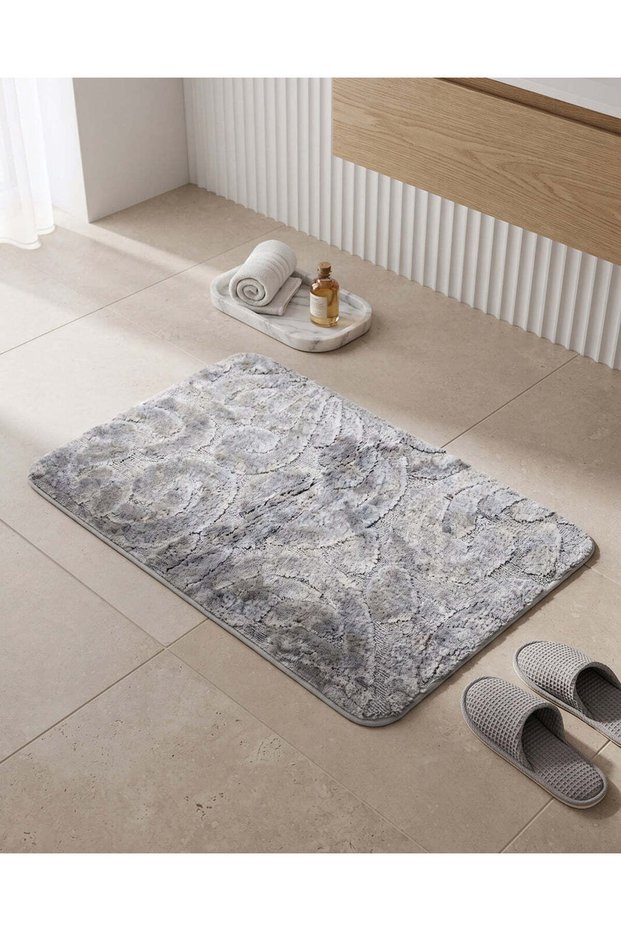 Grey Floral Memory Foam Bath Mat 50 x 80 cm