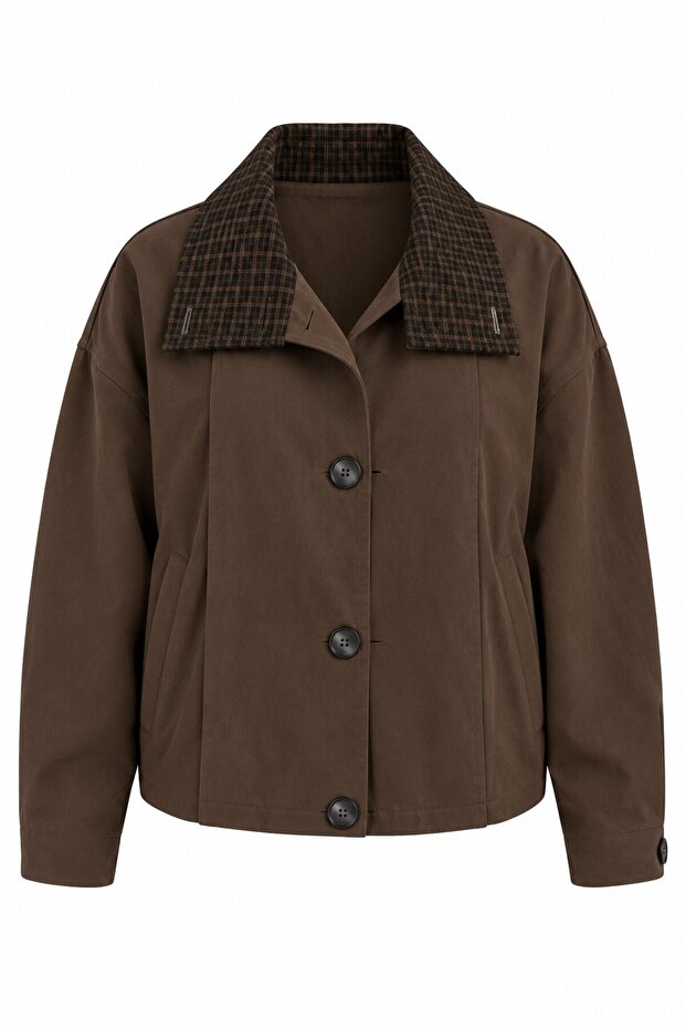 Brown Plaid Collar Detailed Jacket - 9819