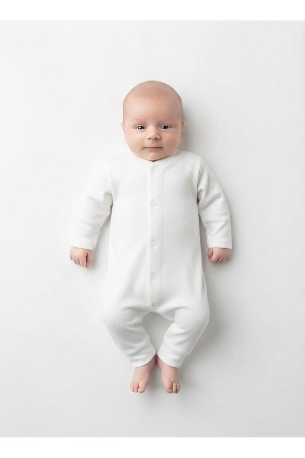 Unisex Baby Snap Fastener Plain White Long Sleeve Cotton Baby Romper Newborn