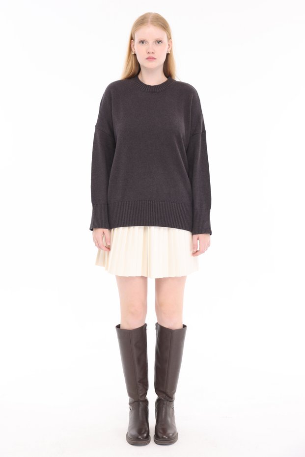 Women's 100% Cotton Oversize Plain Knit Drop Shoulder Crew Neck Knitwear Sweater Trist-6168
