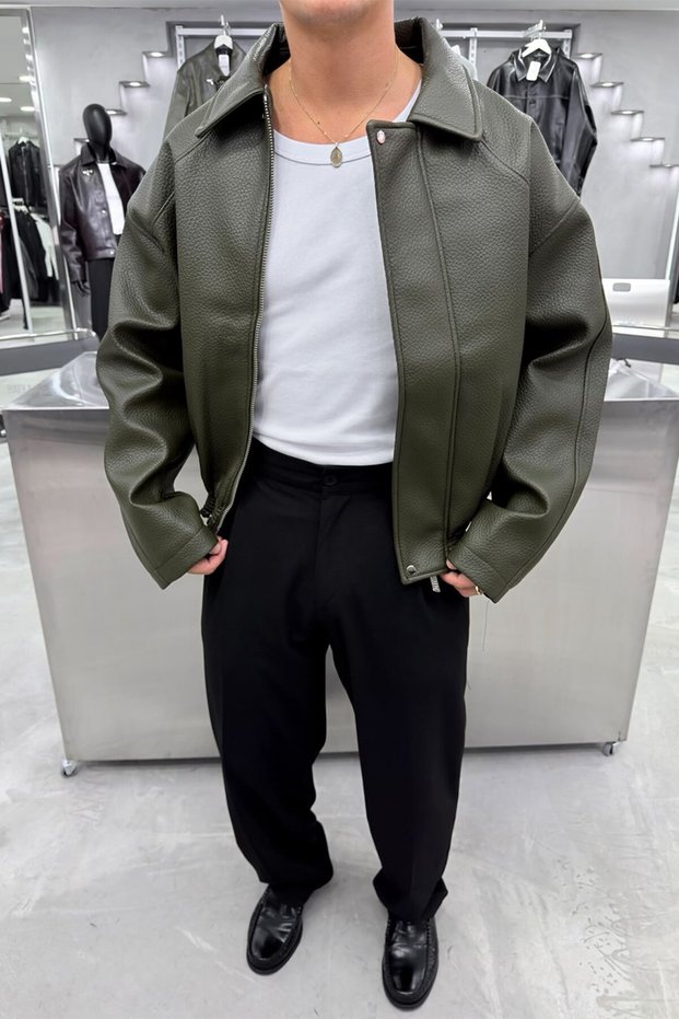 Khaki Patterned Premium Leather Jacket
