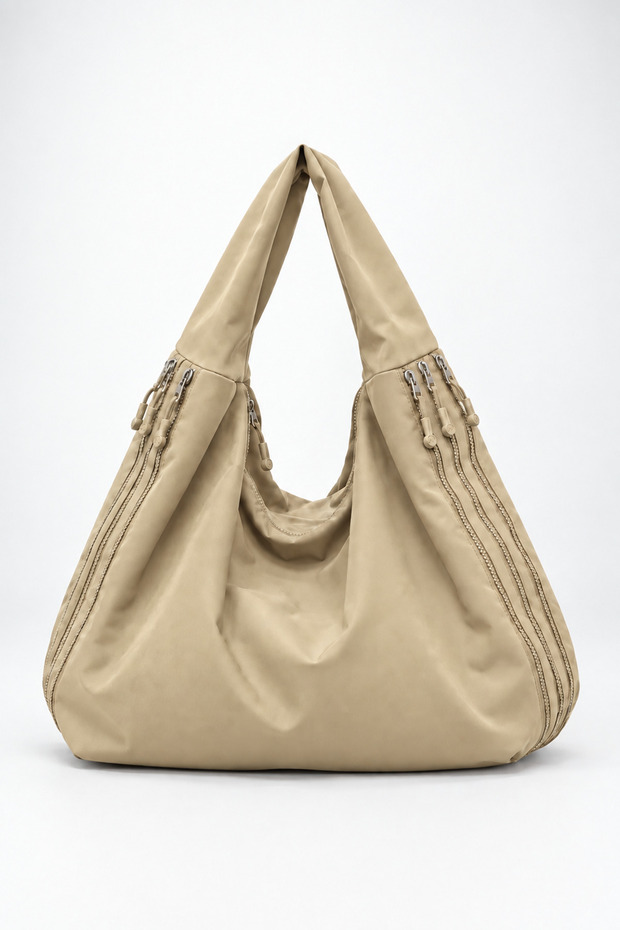Women's Duna Beige Zippered Lined Hobo Shoulder Bag