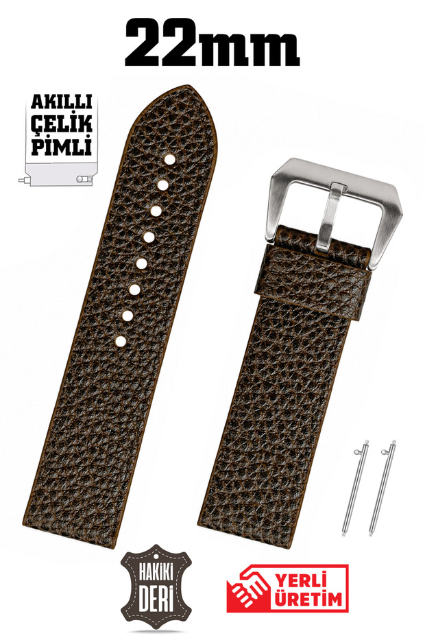 22mm Dark Brown Floter Sport Genuine Leather Watch Band Strap Grey Buckle with Smart Pins