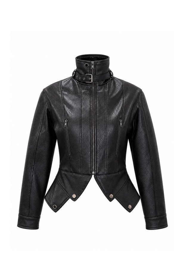Asymmetrical Cut Zippered Leather Jacket