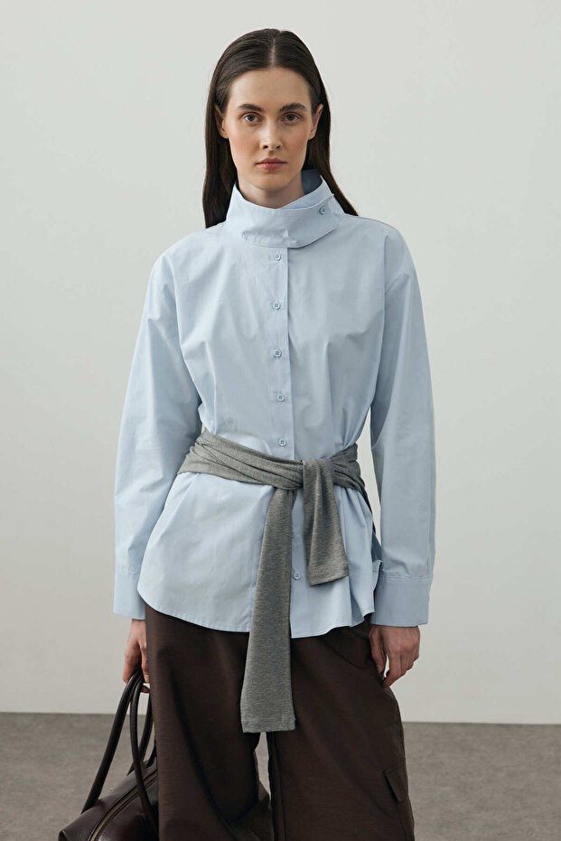 High Collar Shirt Blue