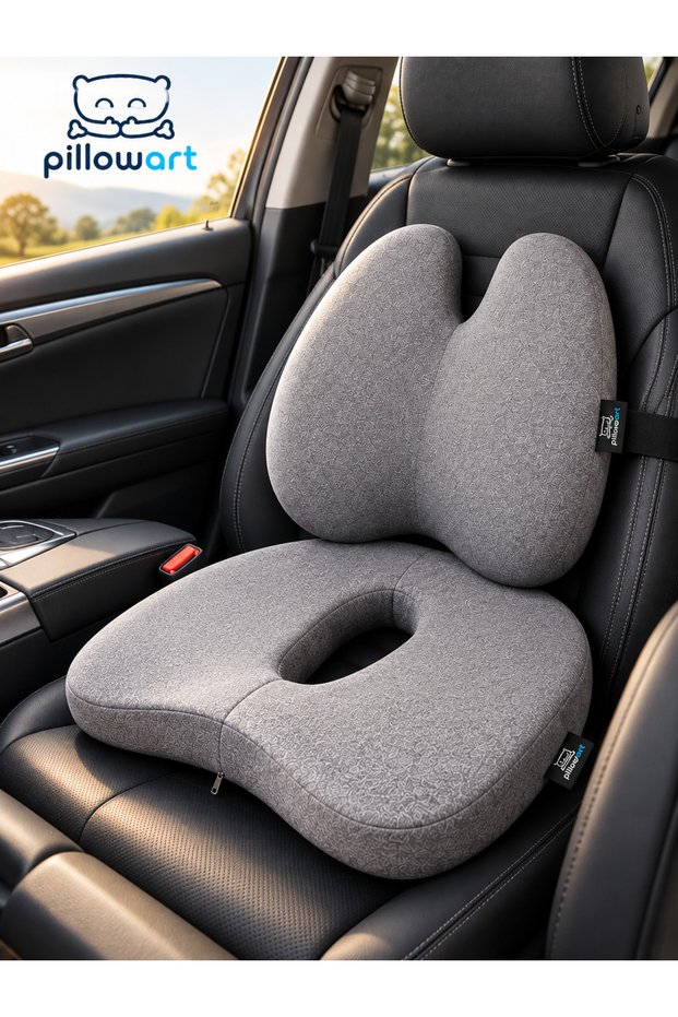 Car Back and Seat Support Cushion – Ergonomic Visco Set of 2 for Long Journeys
