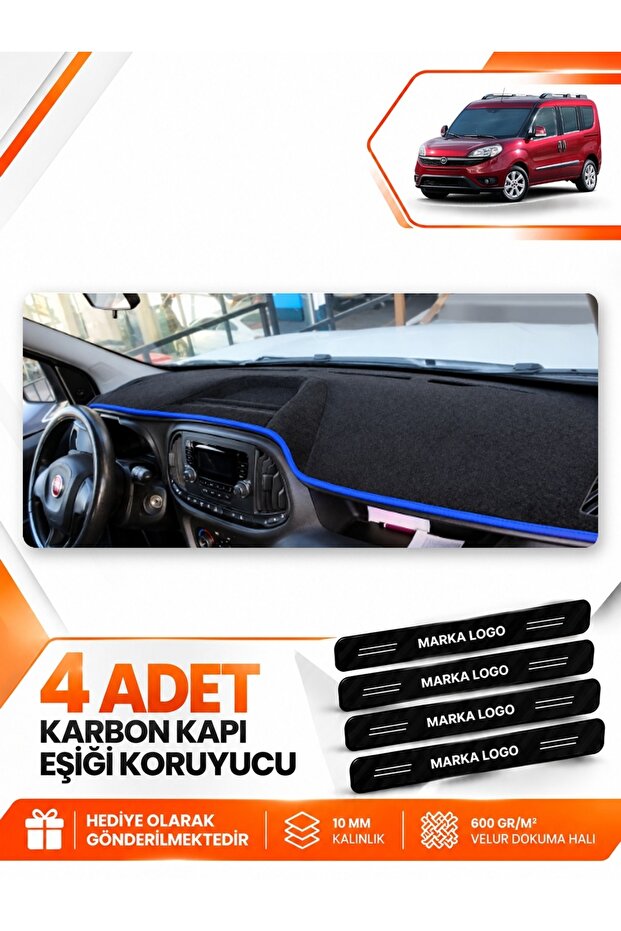Fi̇at Doblo Fully Closed (2015-2023) Compatible Front Glove Box Protection Cover - Black-Blue - Ebz-Trp-0153