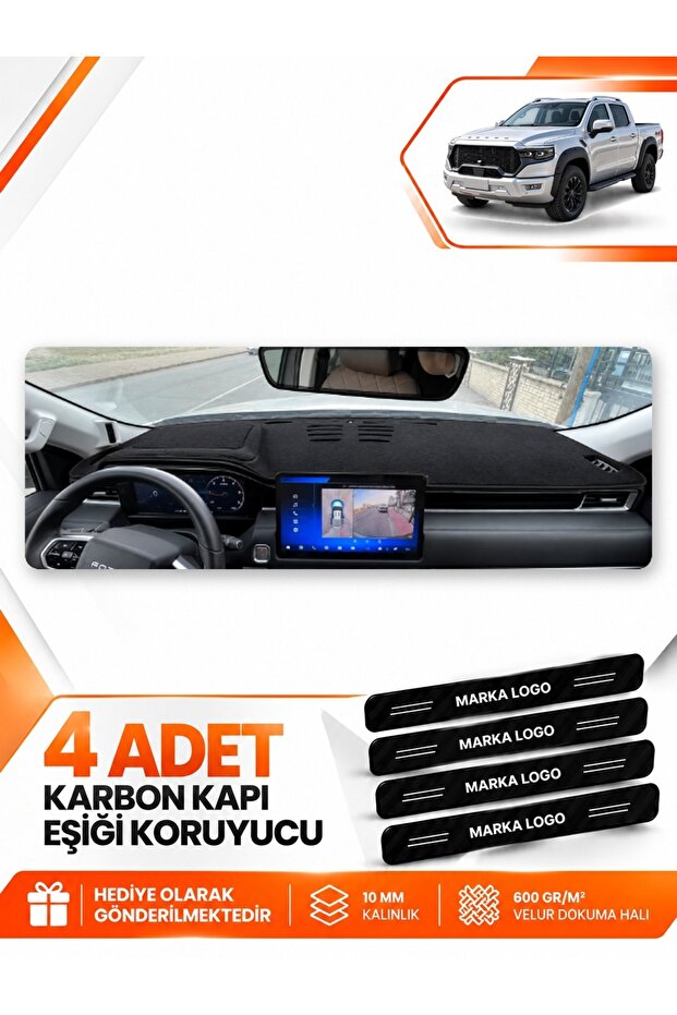 Foton Tunland V9 (2025-Later) Compatible Torpedo Protection Protective Case Carpet Cover - Black - Ft001