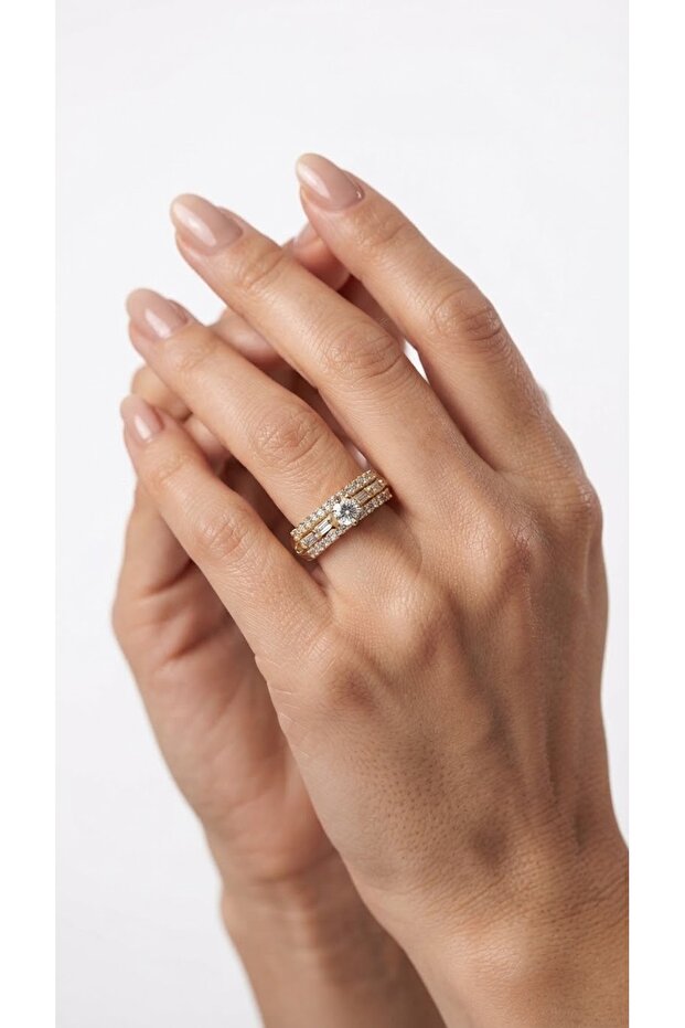 Zircon Stone Combination Single Stone Ring