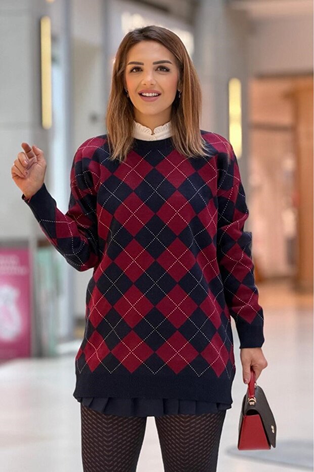 Navy Blue Red Oxford Sweater