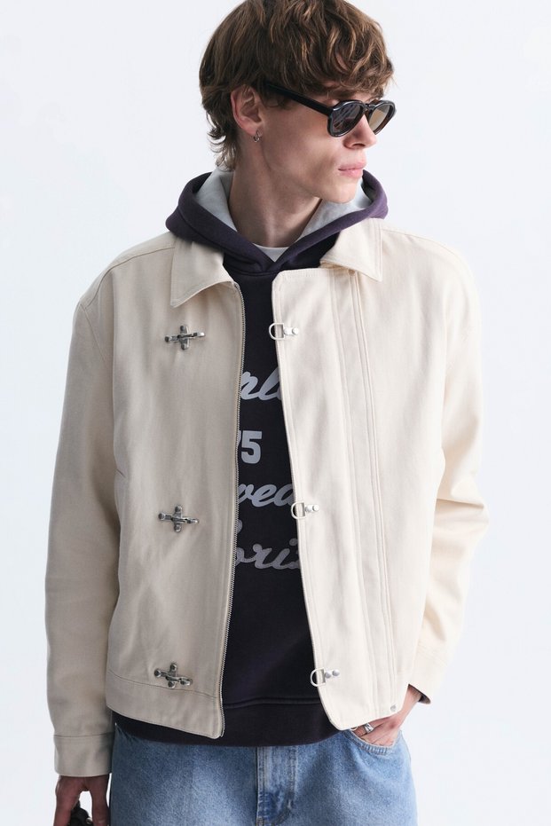Crop Fit Metal Clip Closure Coat
