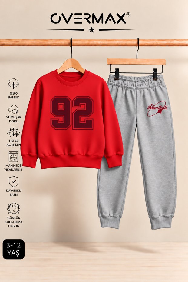 92 Printed Children's Crew Neck Sweatshirt Tracksuit Set - Ages 3-12