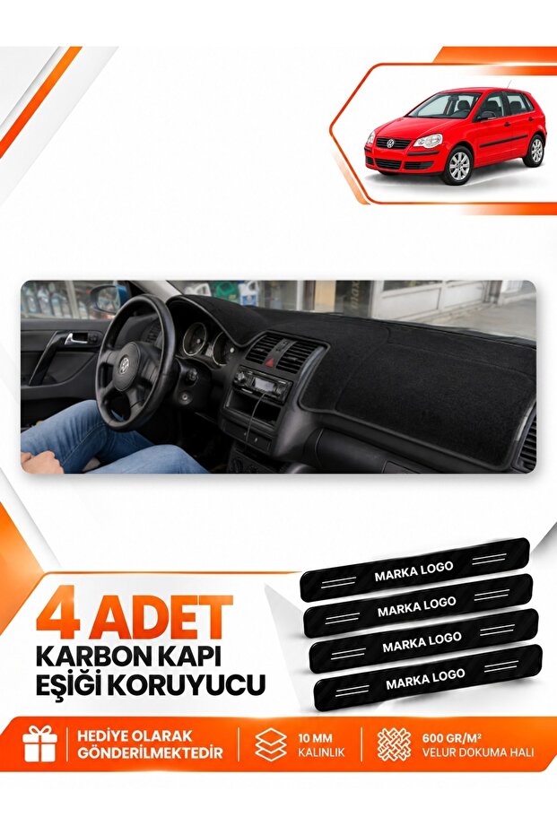Volkswagen Polo Dürbün (2001-2009) Compatible Dashboard Protection Protective Cover Carpet Cover - Black - Vw020