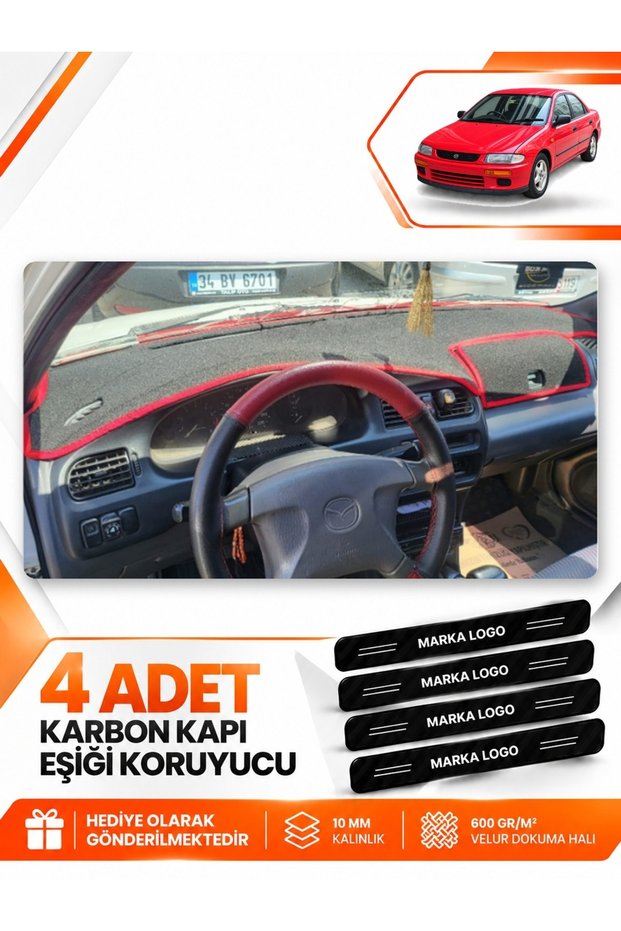 Mazda 323 Fami̇li̇a Covered (1994-1998) Compatible Front Torpedo Protection Cover - Black-Red - Ma003