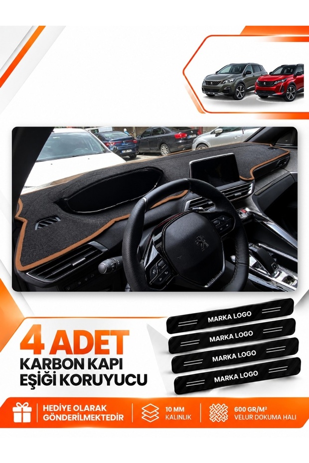 Peugeot 3008 (2016-2023) Compatible Front Torpedo Protection Case Carpet Cover - Black-Brown - Pe014
